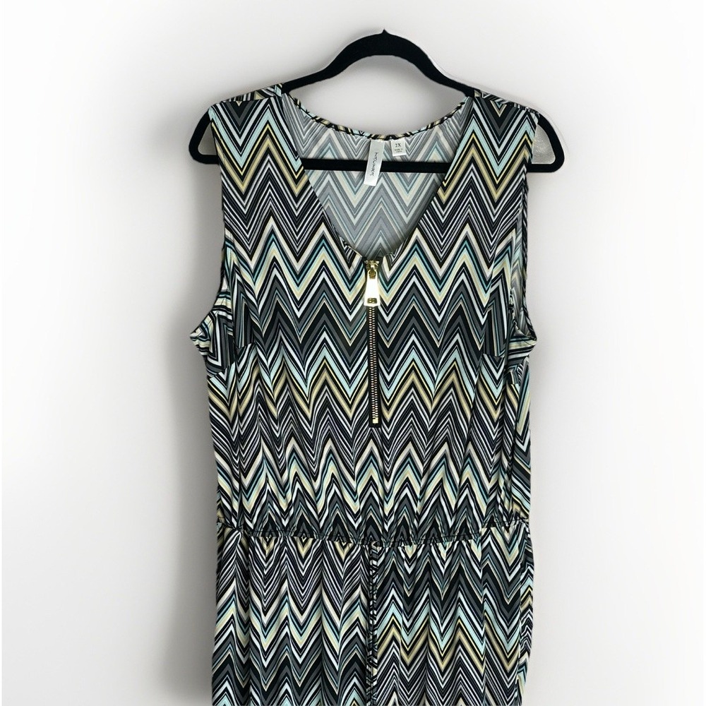 Tacera‎ Women's Jumpsuit Plus Size 2X Multicolor Retro Front Zip Sleeveless - Picture 3 of 8